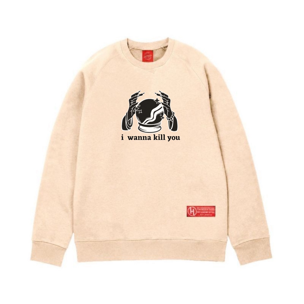 Crewneck Cut OVERSIZE PRIA CREWNECK I WANNA KILL YOU ALEEJOE65 CREAM,PUTIH,ABU,HITAM BISA COD BAYAR DI TEMPAT