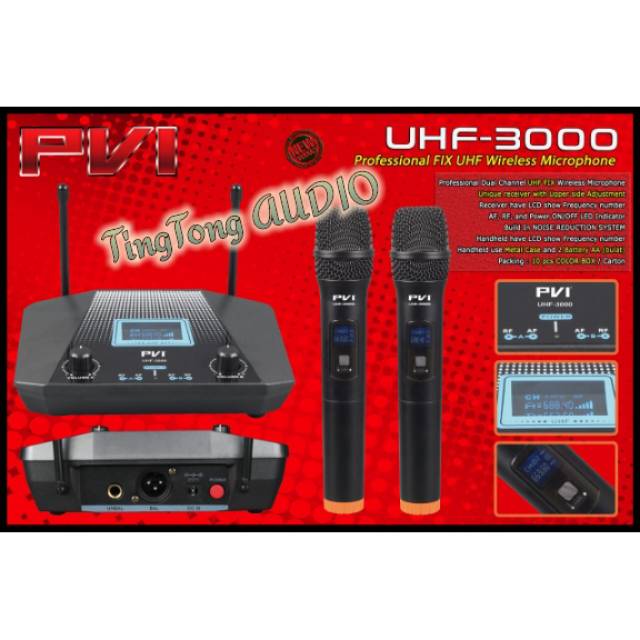 Mic wireless PVI UHF3000 jarak 80meter berkualitas sensitif suara middle high murah
