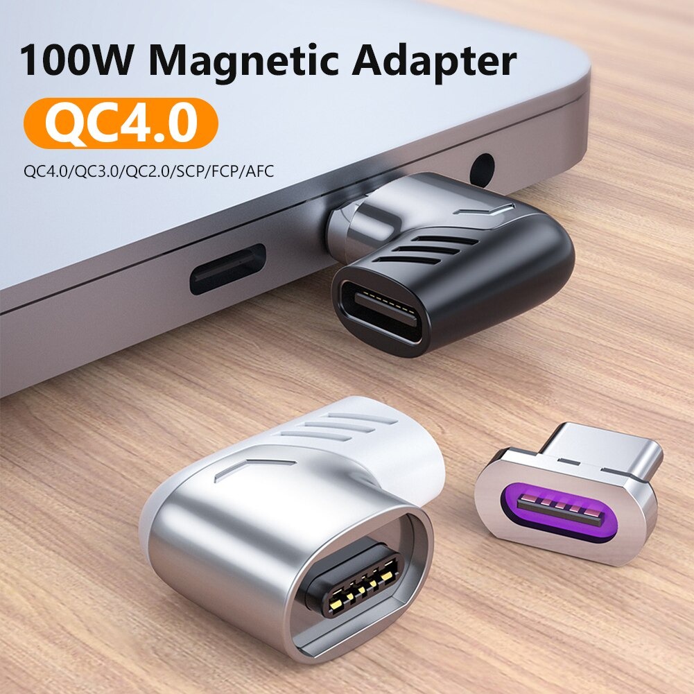 L Shaped Connector PD 100W USB C Female to Type-C Magnetic Adapter