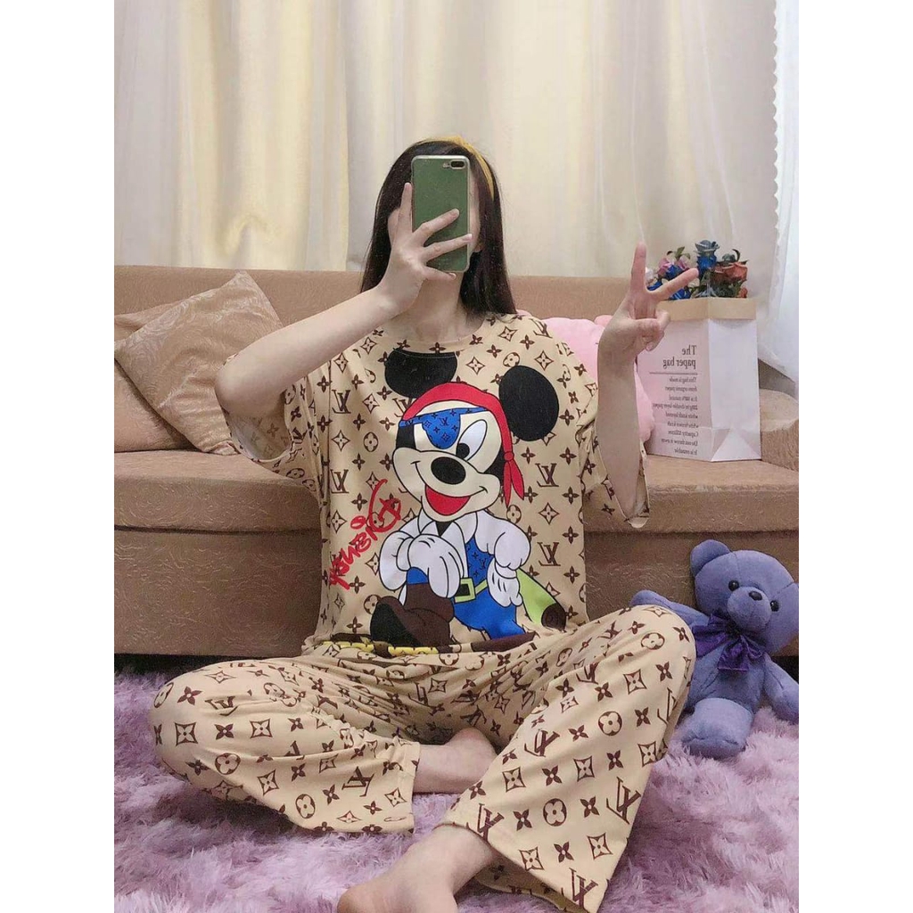 CP &amp; HP OVERSIZE /Piyama /Baju Tidur Dewasa CP &amp; HP /Bahan SPANDEK Import motif MICKEY