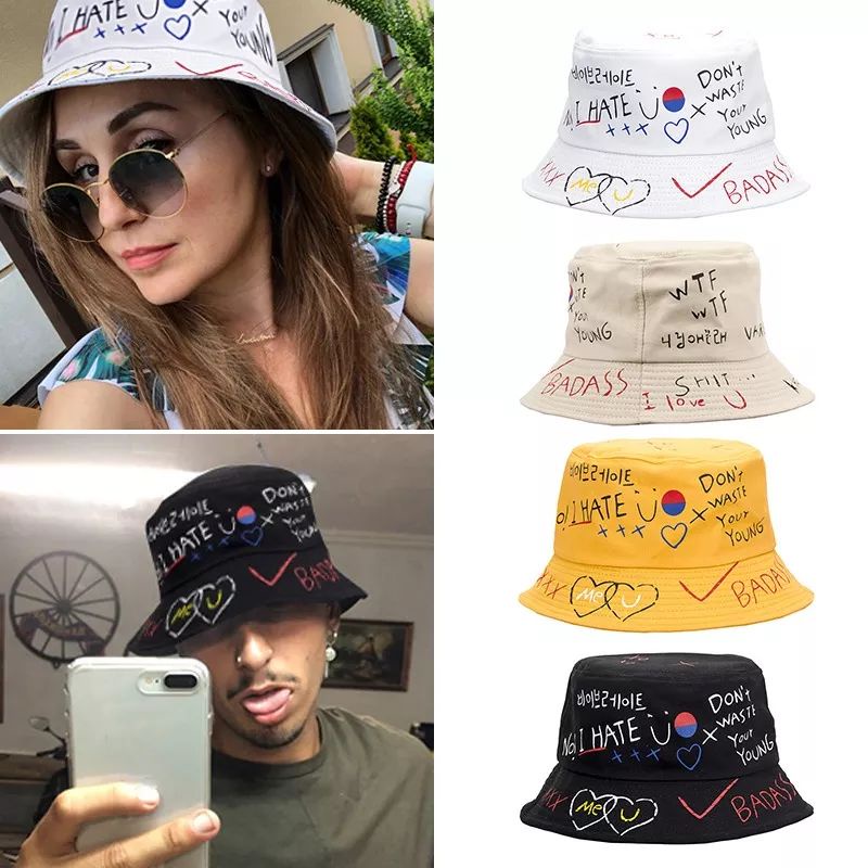 TERMURAH TOPI BUCKET HAT KOREA LAKI CEWE SABLON BADAS BOLAK BALIK PANTAI