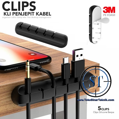 Cable Organizer Silicone Flexible Clip Holder Klem Pengait Kabel Lan PC Adaptor Tempel Dinding Meja