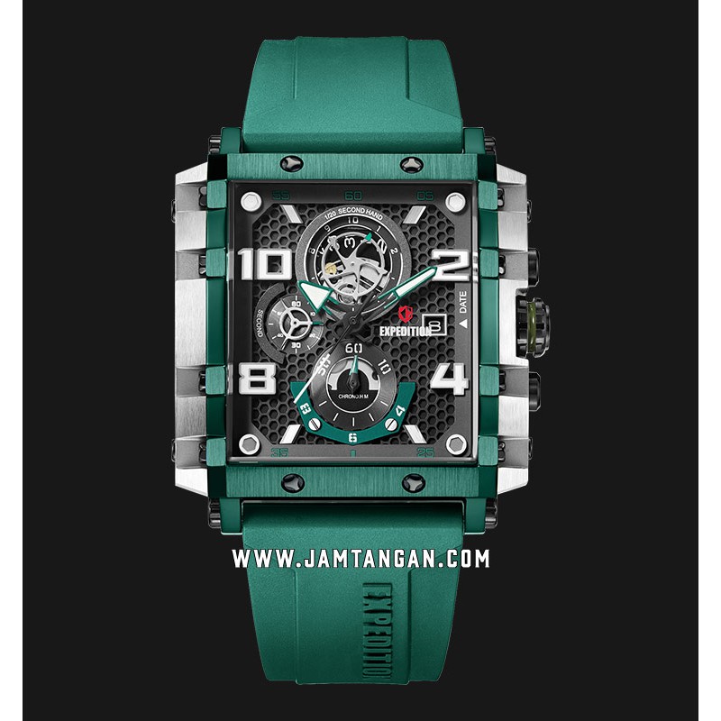 Expedition E 6757 MC RTZBA Men Chronograph Black Dial Green Rubber Strap
