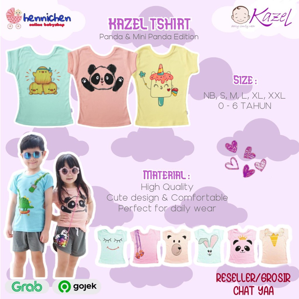 KAZEL TSHIRT PANDA / MINI PANDA / LOLIPOP EDITION BAJU ANAK / BAJU BAYI GIRL  1 PCS / 6 PCS