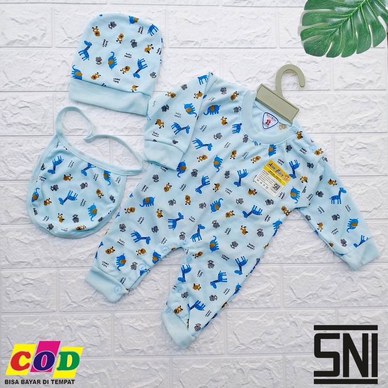 Ana Baby - Jumsuit Bayi Jumper Set Bayi Kupluk Celemek Set Komplit Bayi Baru Lahir