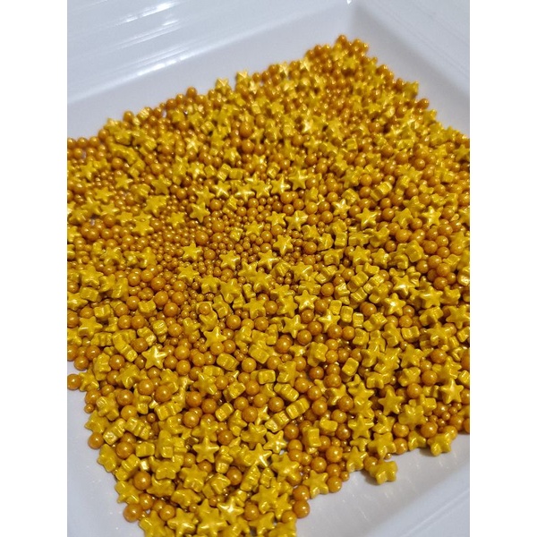 

trimit sprinkle mini star mix ball gold untuk kue