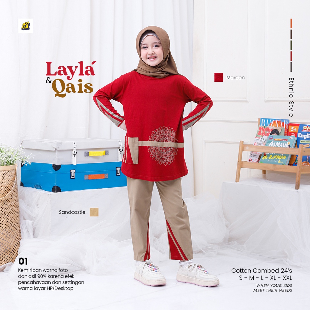 HOOFLA Setelan Baju Celana Panjang Anak Perempuan Usia 3-12 Tahun Layla Simple Ethnic Style