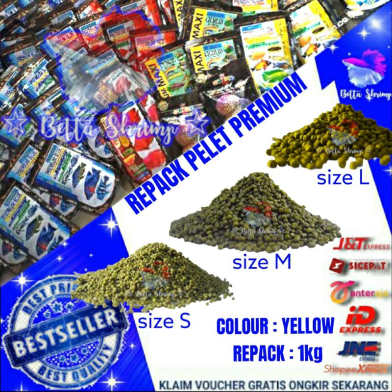 Pelet premium yellow 1kg / pigmen warna kuning / pelet premium warna kuning pakan koi chana oscar ko