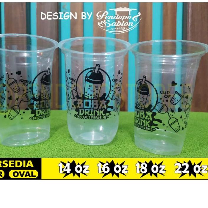 Baru gelas cup plastik MOTIF BOBA 14oz 16oz 18oz 22oz oval datar/ cup boba / sedotan boba bubble / t