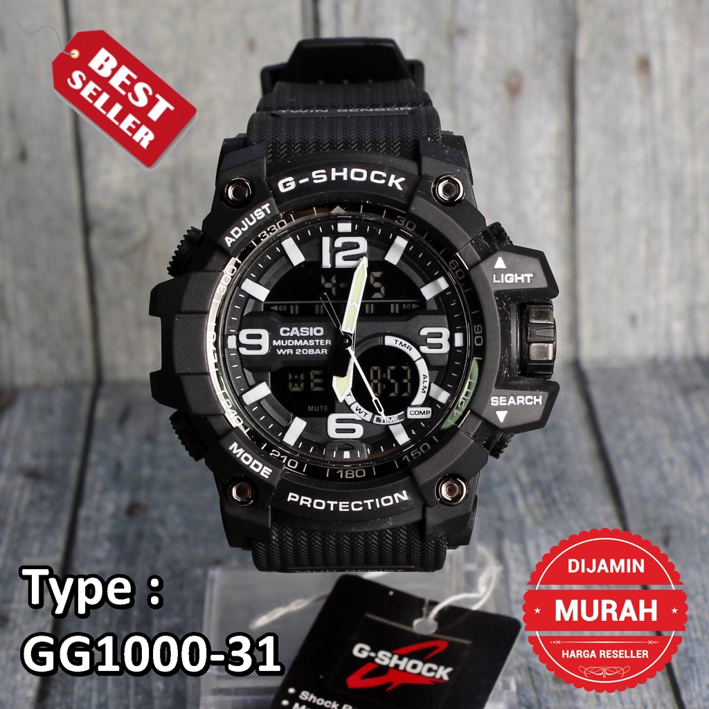 G Shock GG-1000 Army Jam tangan digital dual time pria &amp; anak anak anti air sporty hijau cream army