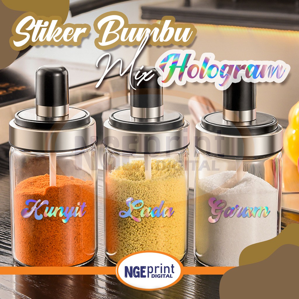 

[Mix Nama / Bumbu Hologram] Sticker Nama Bumbu Dapur Hologram Waterproof Stiker Nama Mix