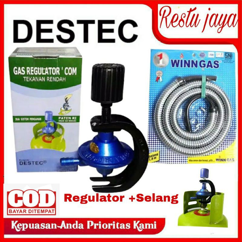 REGULATOR GAS ELPIJI DESTEC COM-U12R NON METER+ SELANG FLEKSIBLE