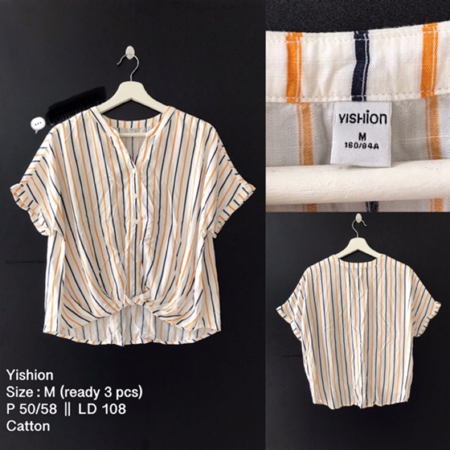 yishion blouse putih garis garis salur