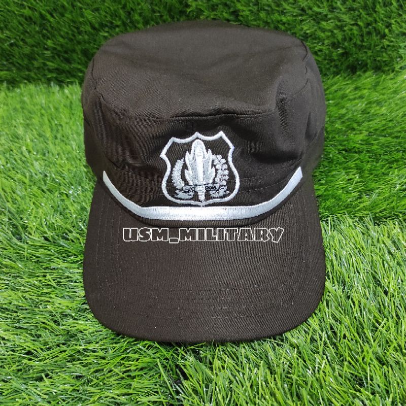 Topi security coklat model terbaru lis putih / topi security model komando
