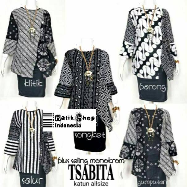 Blus Seling Monokrom Tsabita Batik Atasan Kerja Blouse Kantoran Ziggy Tali Monochrome Seragaman Mono