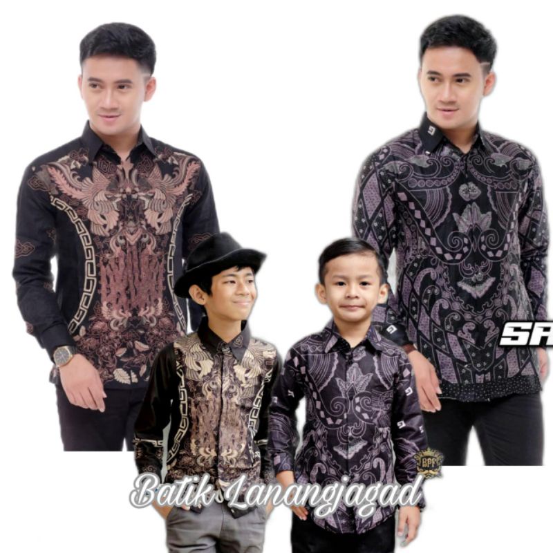 Batik Pria Couple Batik Ayah dan Anak Laki Laki Kemeja Batik Anak Cowok Motif Gkcl Warna Hitam