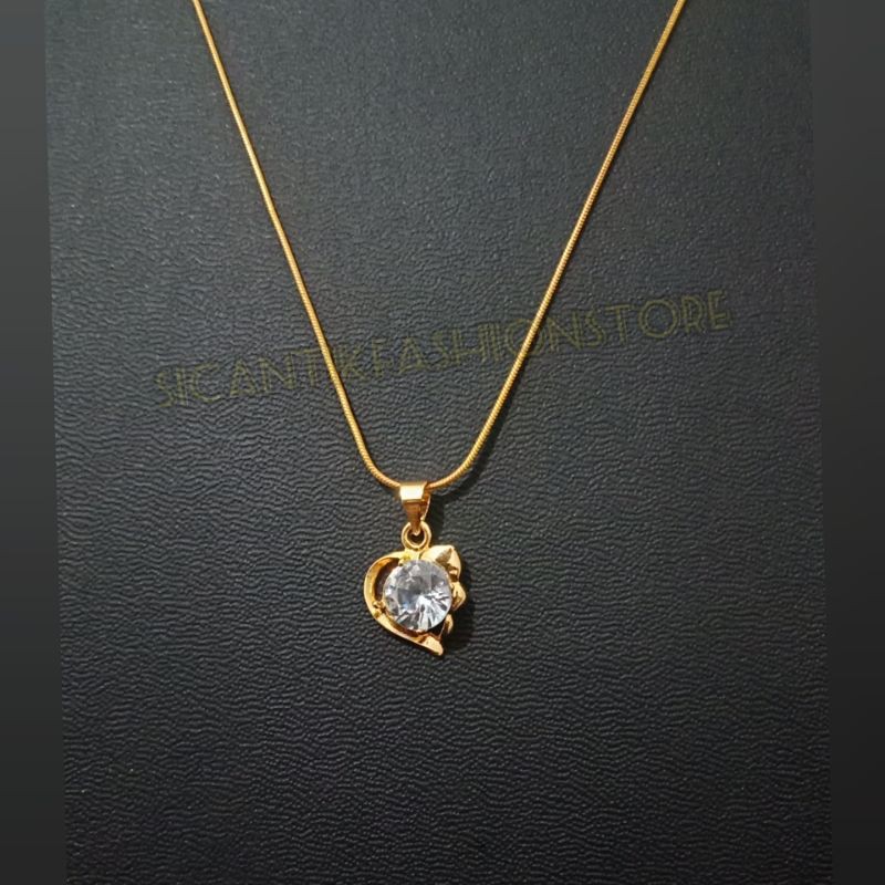 PROMO KALUNG TITANIUM LIONTIN PERMATA FASHION WANITA TERLARIS PERHIASAN WANITA LAPIS EMAS MEWAH