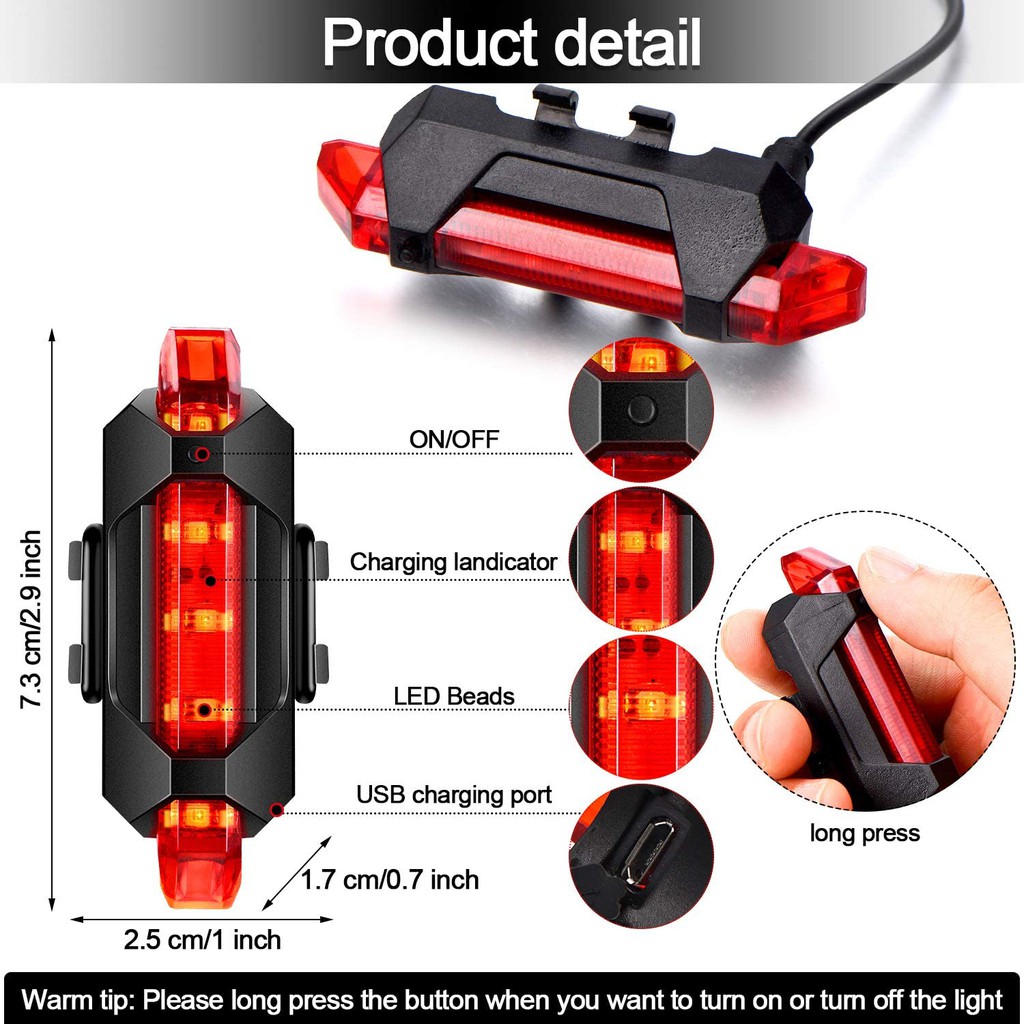 Lampu Belakang Sepeda LED 4mode USB Rechargeable Bicycle Light Rear Tail Safety Warning Cycling Super Terang Lampu Basikal Rumoilampu