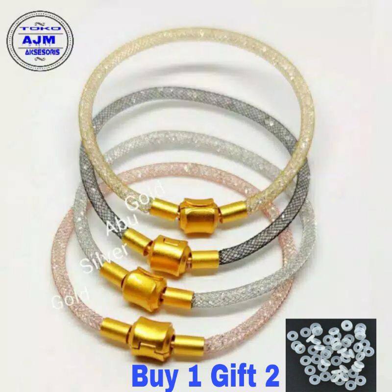 Gelang Kawat Kristal Gliter Pandora Untuk Liontin Huruf Atau Emas