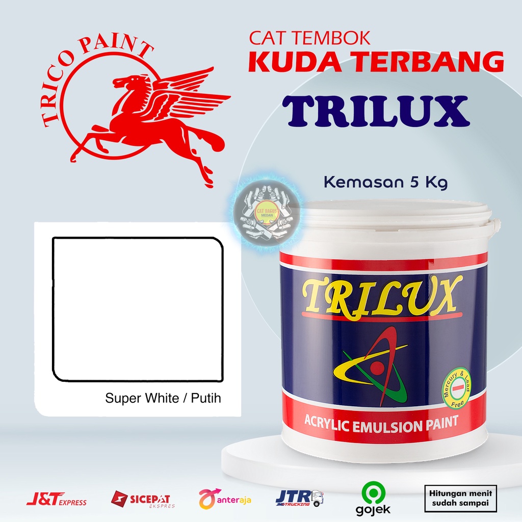 CAT AIR CAT TEMBOK DINDING TRILUX KUDA TERBANG 5 KG WARNA SUPER WHITE PUTIH BERSIH 5KG INTERIOR EXTE
