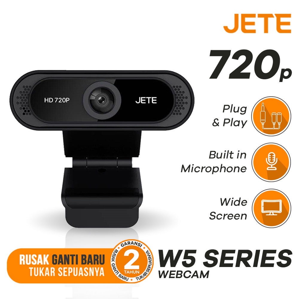 Webcam HD | Camera PC | Kamera PC 720p HD JETE W5 with Build In Mic - Garansi Resmi 2 Tahun