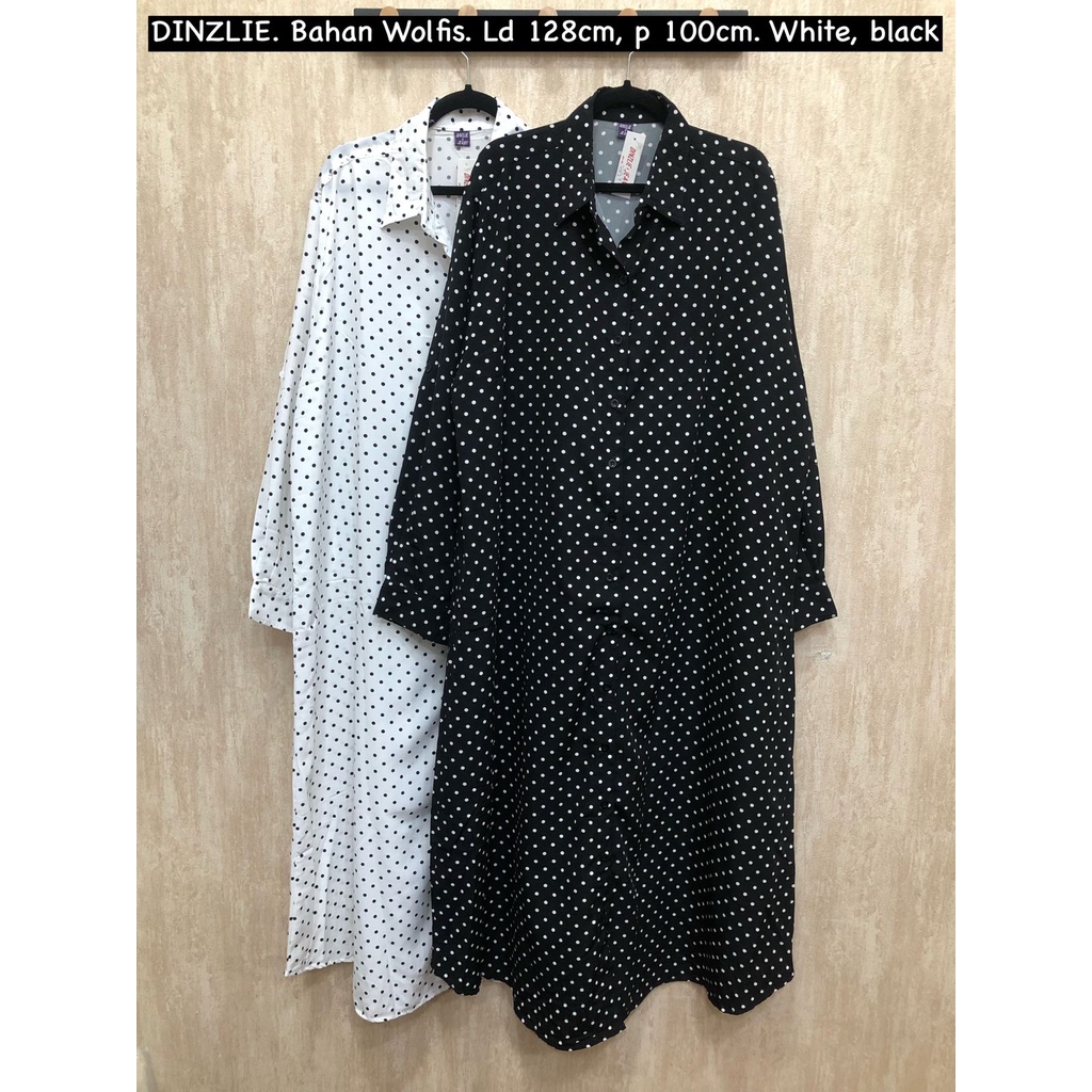 GAMIS LONGDRESS KEMEJA PANJANG BAHAN WOLFIS MOTIF DOT POLKA BINTIK JUMBO BIGSIZE