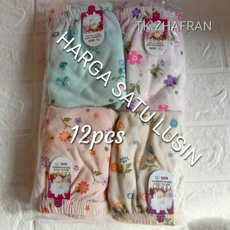 (S M L XL 3L 4L 5L 6L) (12 pcs &amp; 6 pcs) Grosir Celana dalam katun wanita motif bunga / Lusinan grosir CD wanita merk INTANA