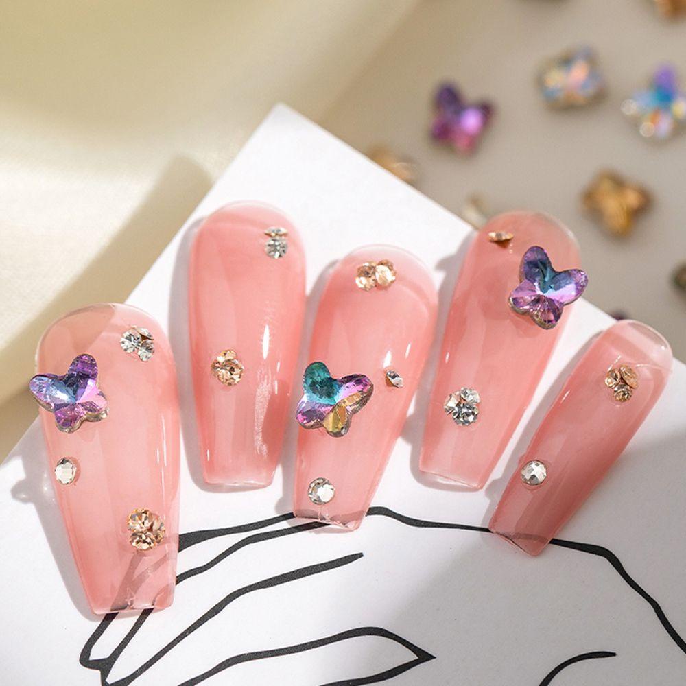 AUGUSTINA Agustina Butterfly Nail Rhinestones Glitter 10 Pcs Membuat Perhiasan Manikur Aksesoris Kaca Permata Kuku Charms