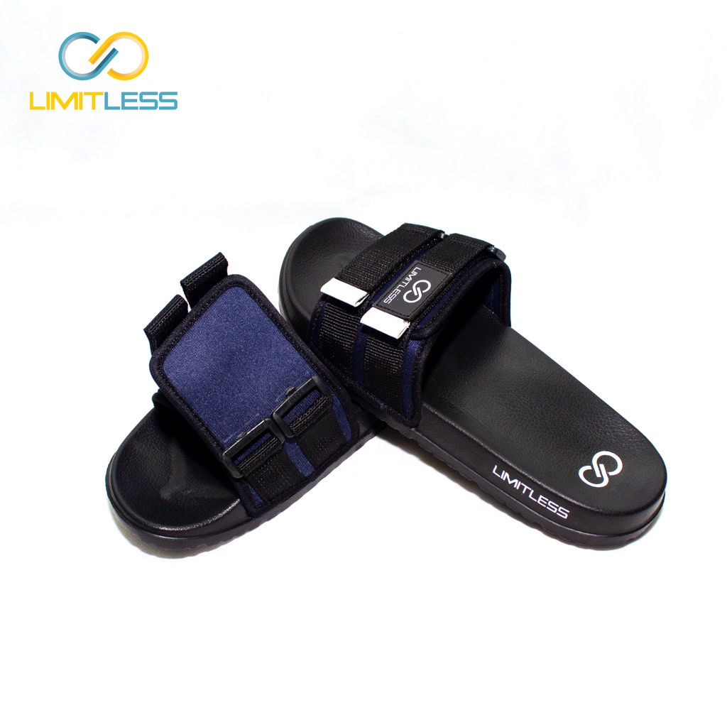 Sandal Pria Distro Limitless Anti Slip Sendal Slide Pria Selop Slip On Terbaru Sendal Cowok Dewasa Casual Hitam