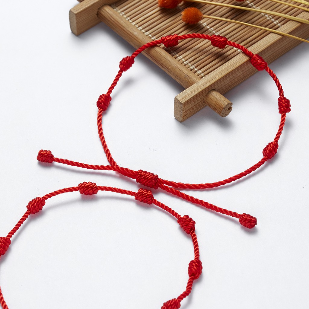 Red string of fate 7 knot red string lucky friendship woven adjustable paper card bracelet