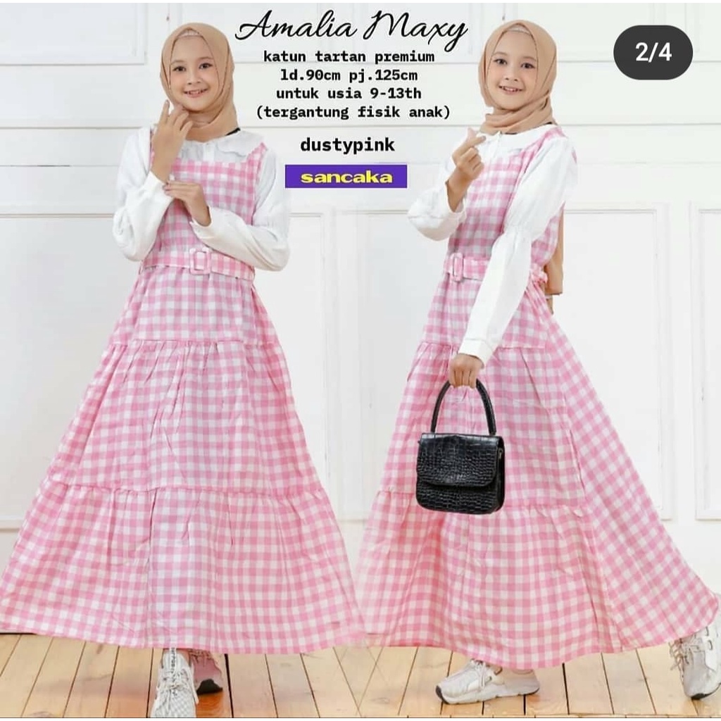 AMALIA MAXI KIDS/DRESS MUSLIM ANAK MOTIF KOTAK SIMPEL