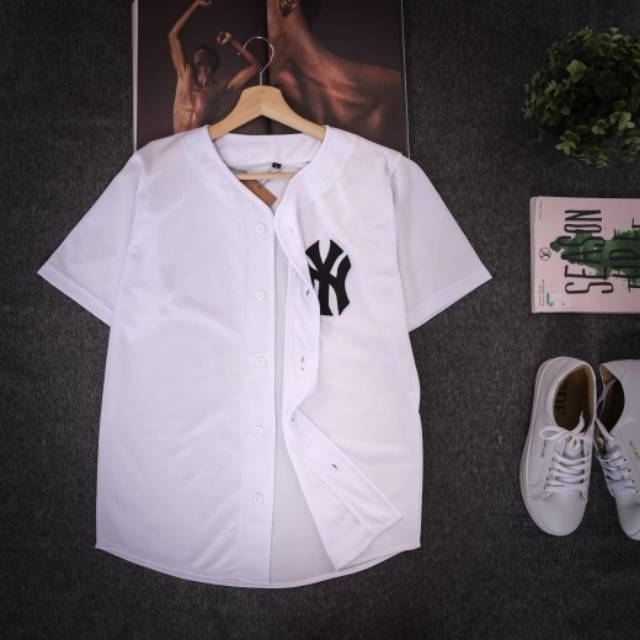 Baju baseball jersey baseball Pria wanita NY putih