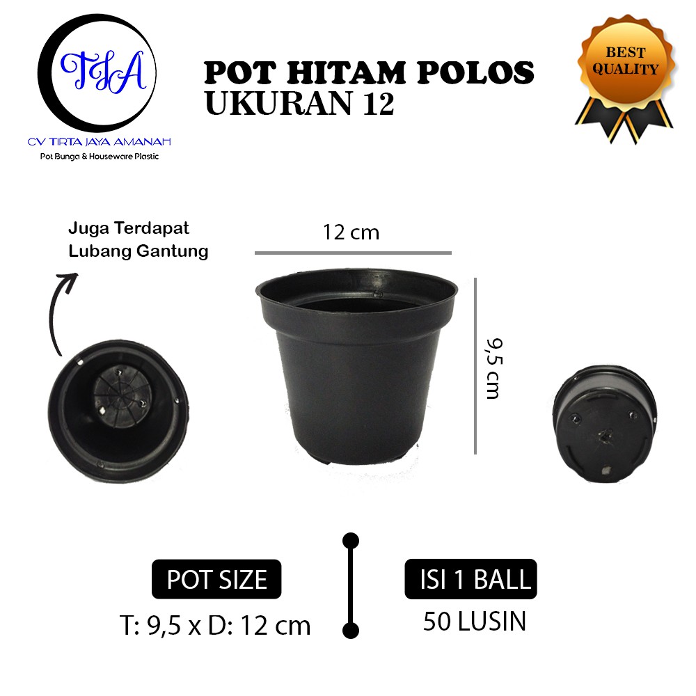 POT BUNGA HITAM POLOS 12 / POT PLASTIK / pot TANAMAN / POT PETANI UK 12