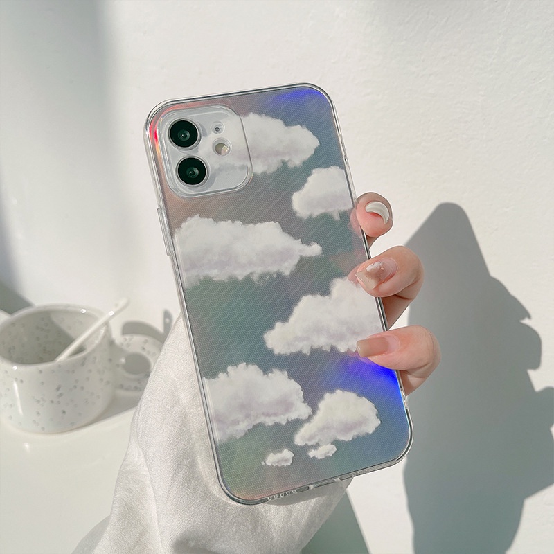 Soft Case TPU Transparan Motif Aoxing Cloud Dengan Kartu Laser Untuk IPhone 13 7 8 SE 2020 7P 8Plus X XS XR 11 12 Mini Pro Max HP