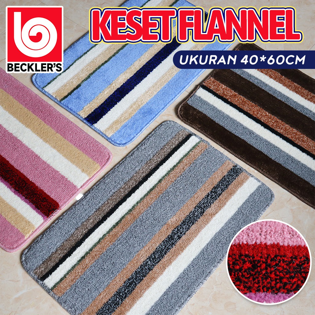 Keset Lantai Bludru Garis Bahan Karet Bulu Anti Slip 40 x 60cm