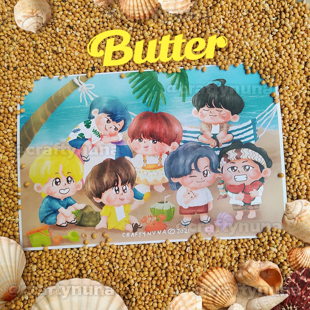 (BT-018) BTS BUTTER CONCEPT VER 4 FANART by Crafty Nuna beach fan art sticker set stiker deco summer cute kpop