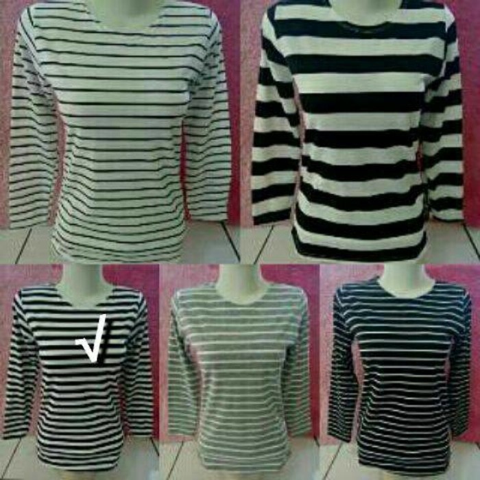 Baju Murah Baju Wanita Kaos Belang Stripe Tee Lengan Panjang Uk Standar Shopee Indonesia