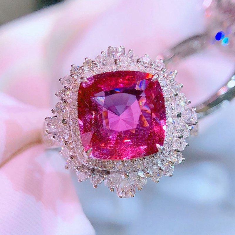 Fancyqube Cincin Cubic Zirconia Warna Merah Gaya Modern Untuk Wanita