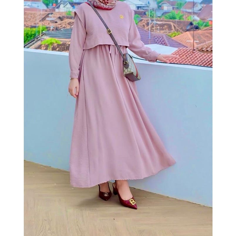 ANDIN DRESS MIDI DRESS CRINGKEL,MIDI DRESS AIRFLOW,GAMIS RIA RICIS,DRES TERBARU,DRESS TERLARIS,KEKIN