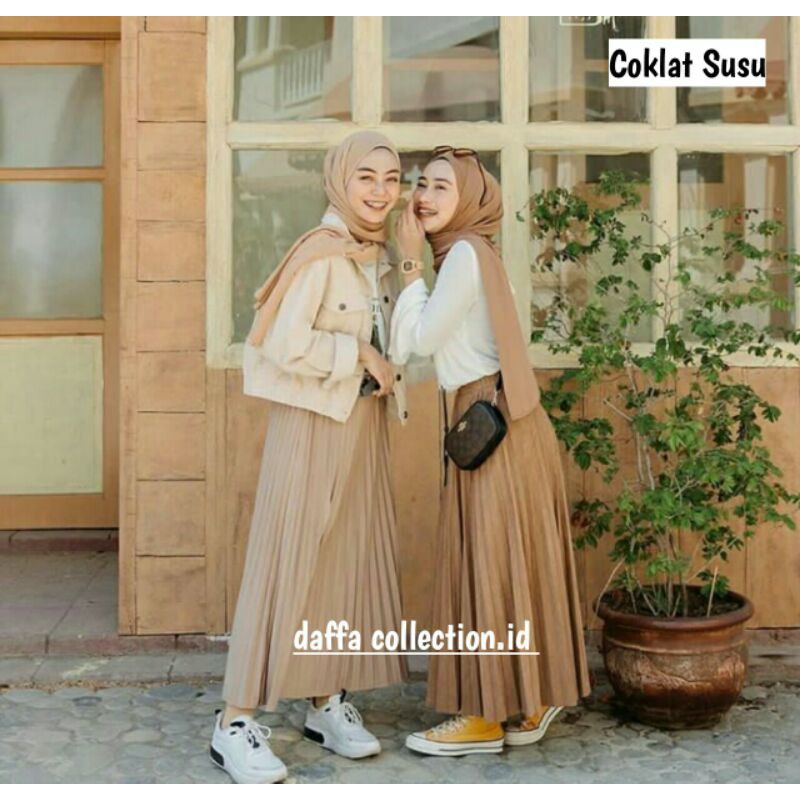 ROK PLISKET PREMIUM WARNA COKLAT SUSU