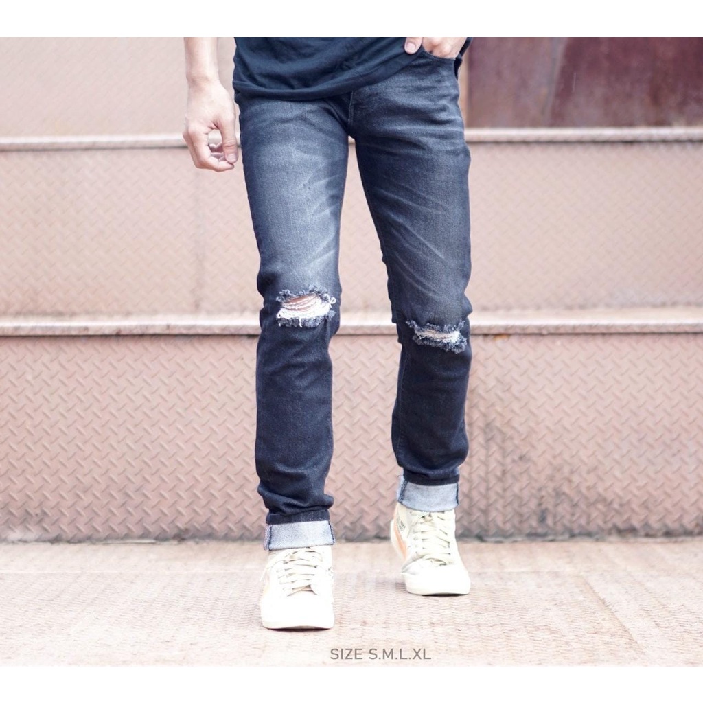 CELANA JEANS SELVEDGE ROCKMAKER SOBEK LUTUT PRIA PANJANG TERLARIS