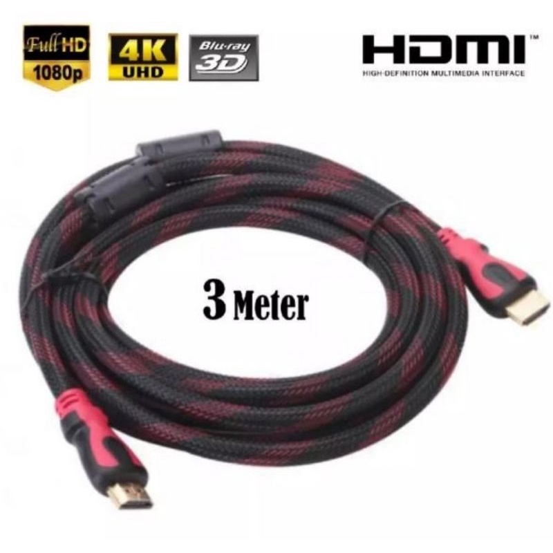 Kabel HDMI to HDMI High Speed serat Jaring 5 meter