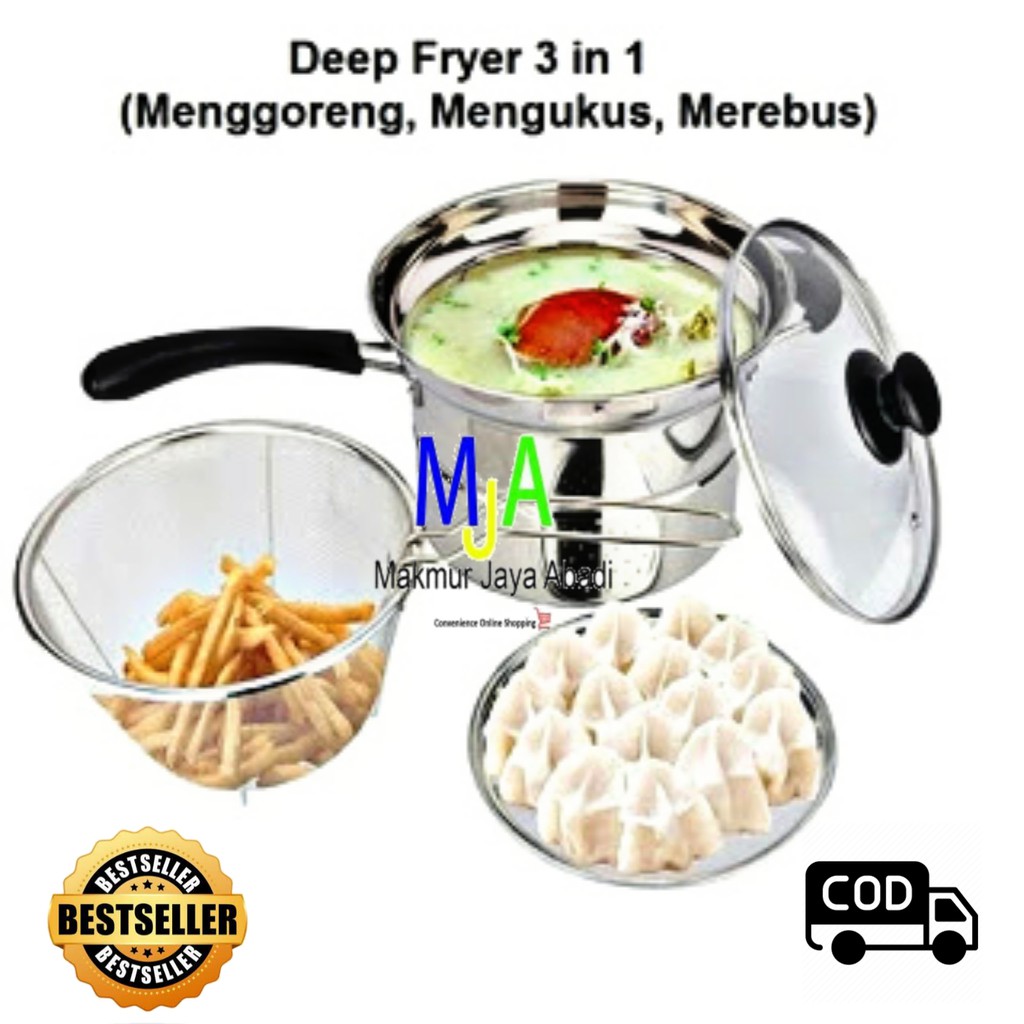 ( BISA COD ) PROMO BISTRO Panci Deep Fryer MultiFungsi 3in 1 Menggoreng / Merebus / Mengukus/Steamer