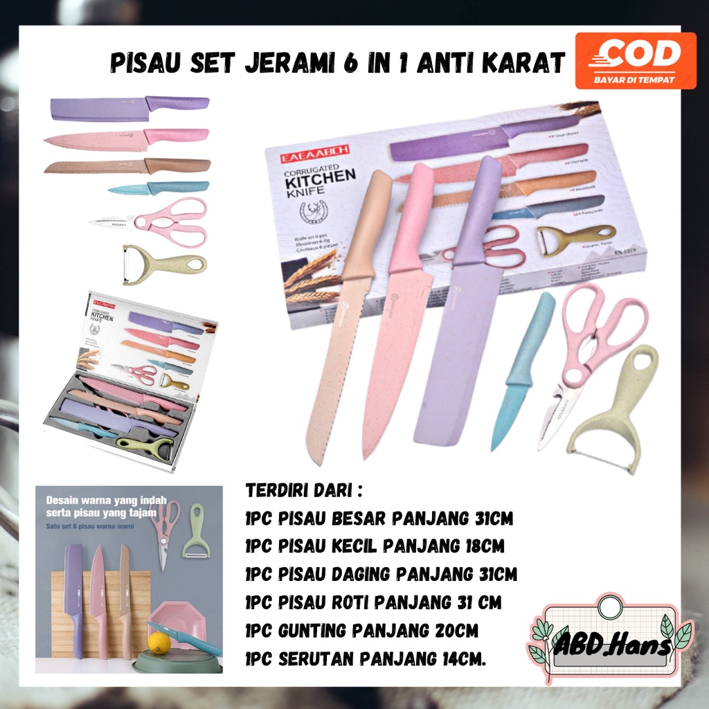 (ABD) Peralatan Rumah Tangga Pisau Set Jerami 6 in 1 Anti Karat / peralatan perlengkapan dapur elekt