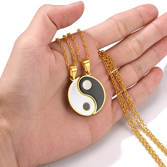 2pcs / Set Kalung Liontin Bahan Alloy Desain Puzzle Yin Yang Adjustable Untuk Pasangan / Sahabat