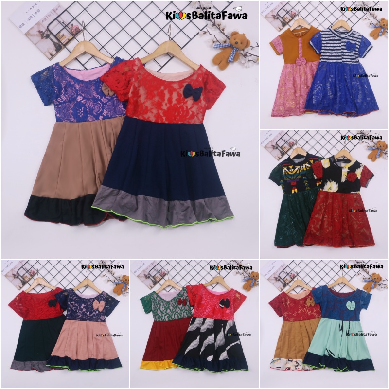 Dress Yuki uk 1-4 Tahun / Dres Kombi Brukat Lengan Anak Perempuan Baju Gaun Pesta