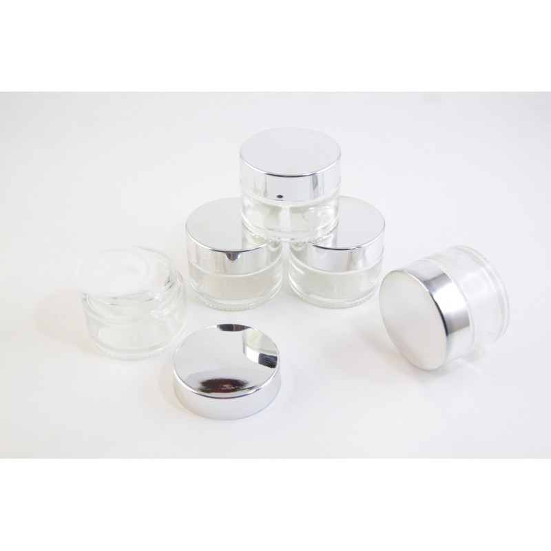 DISKON POT SERUM KECANTIKAN/CREAM KACA 30GR POT BENING/DOFF - TUTUP SILVER/GOLD DILENGKAPI INNER LID