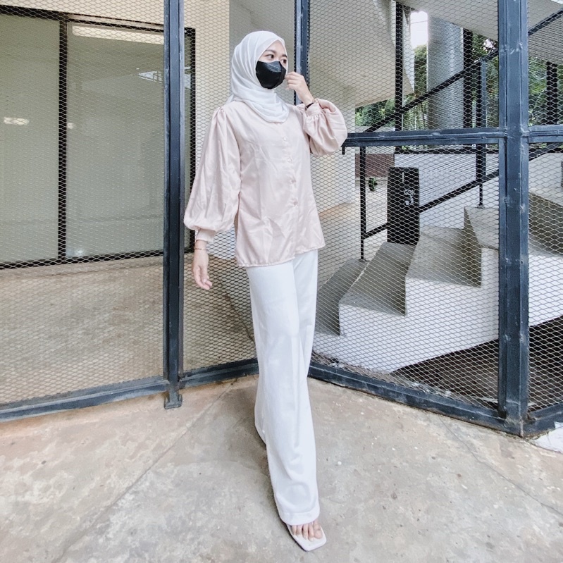 Ayana Blouse Baju Kemeja Lengan Balon Puffy Korean Style Fashion Atasan Wanita Kekinian Muslim Dinner Party Casual