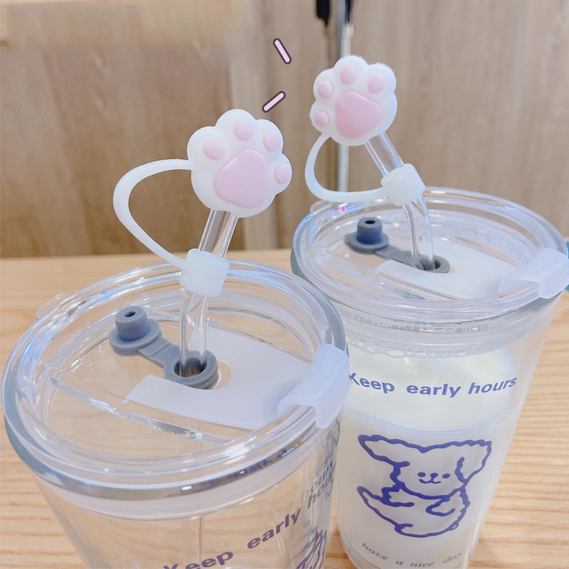 Tutup Sedotan Universal Anti Debu Reusable Bentuk Bunga Daisy/Strawberry/Telapak Hewan Bahan Silikon