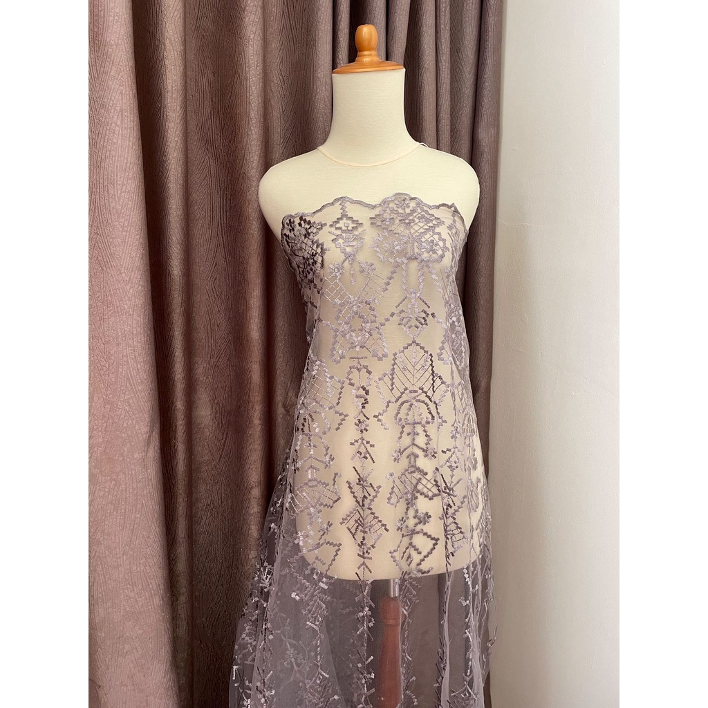 Bahan Kain Kebaya Brukat Tile Tille Bordir Premium Etnik Aphrodite New Series Warna Ungu Taro